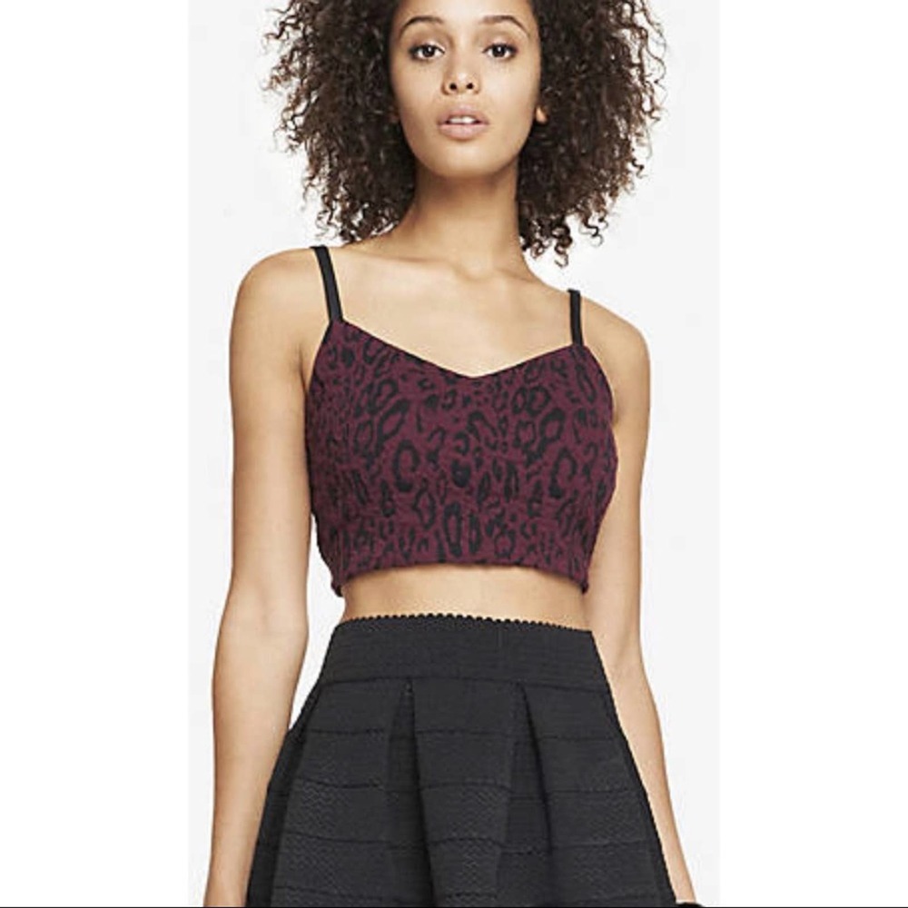 Express Leopard Maroon Crop Top Size Large